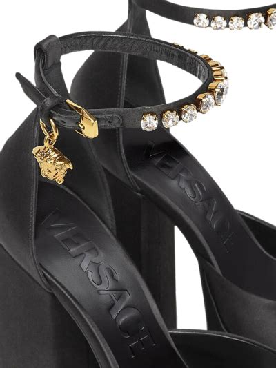 Versace Decollete T.155 Raso+ricamo Strass In V Black Gold